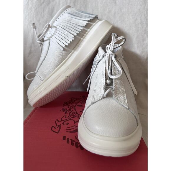 Hollie Watman FRINGED MOCASSIN WHITE Sneakers leather size 8 Mid High Top Shoee - Picture 14 of 15